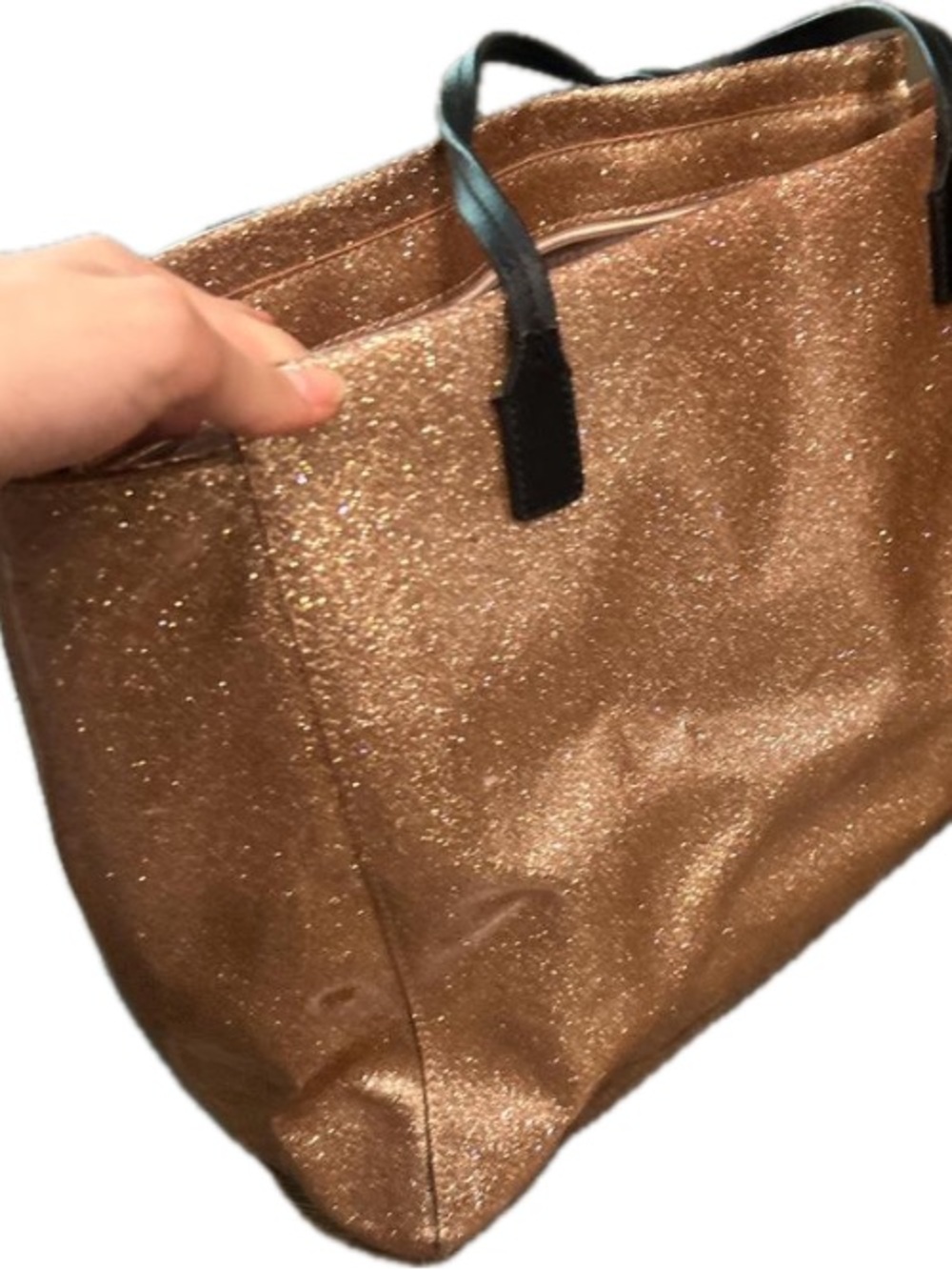 kate spade Rose Gold Glitter Tote with Black Handles - Picture 2 of 4